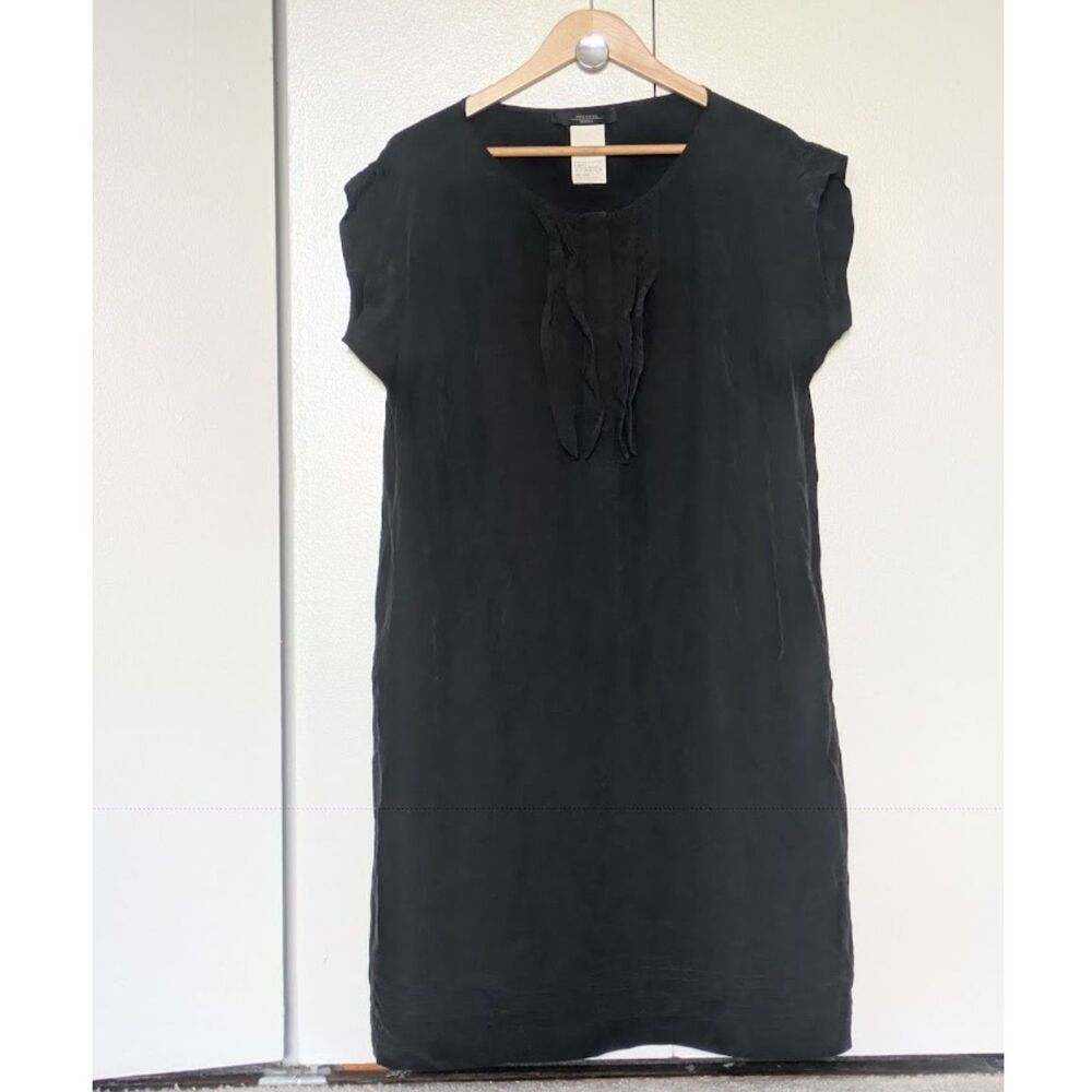 Max Mara Weekend 100% Silk Black Relaxed Fit Tuxedo Front Midi Dress Sz 14